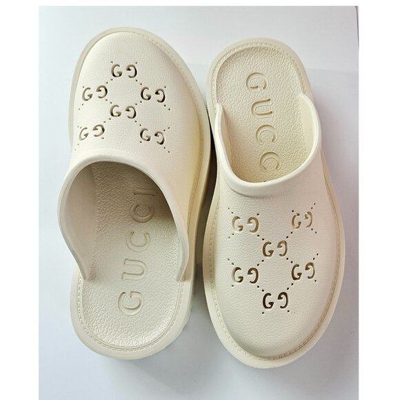 Gucci Platform Perforated G Slip On Sandals. - Picture 6 of 7